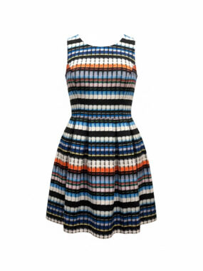 The Moon Multi Colored Checkered Grid Print Sleeveless Pleated Dress Size M